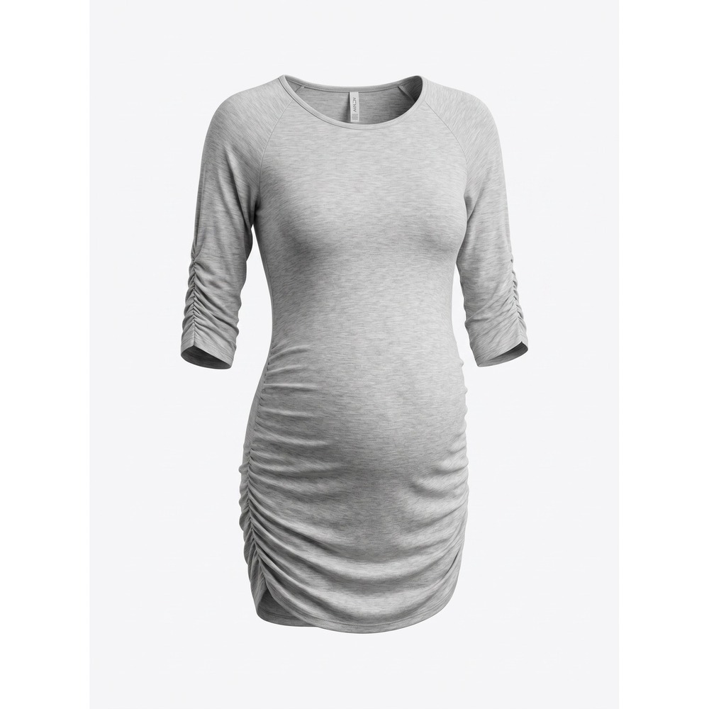 Zenana Premium Gray Ruched‎ Maternity Bodycon Dress 3/4 Sleeve Small AT-5500P
